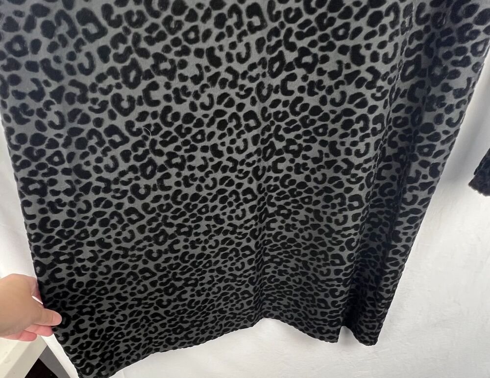 NINE WEST Size 8 Black Leopard Velvet Burnout Dress Long Sleeve Ruffle Shift - Picture 4 of 12